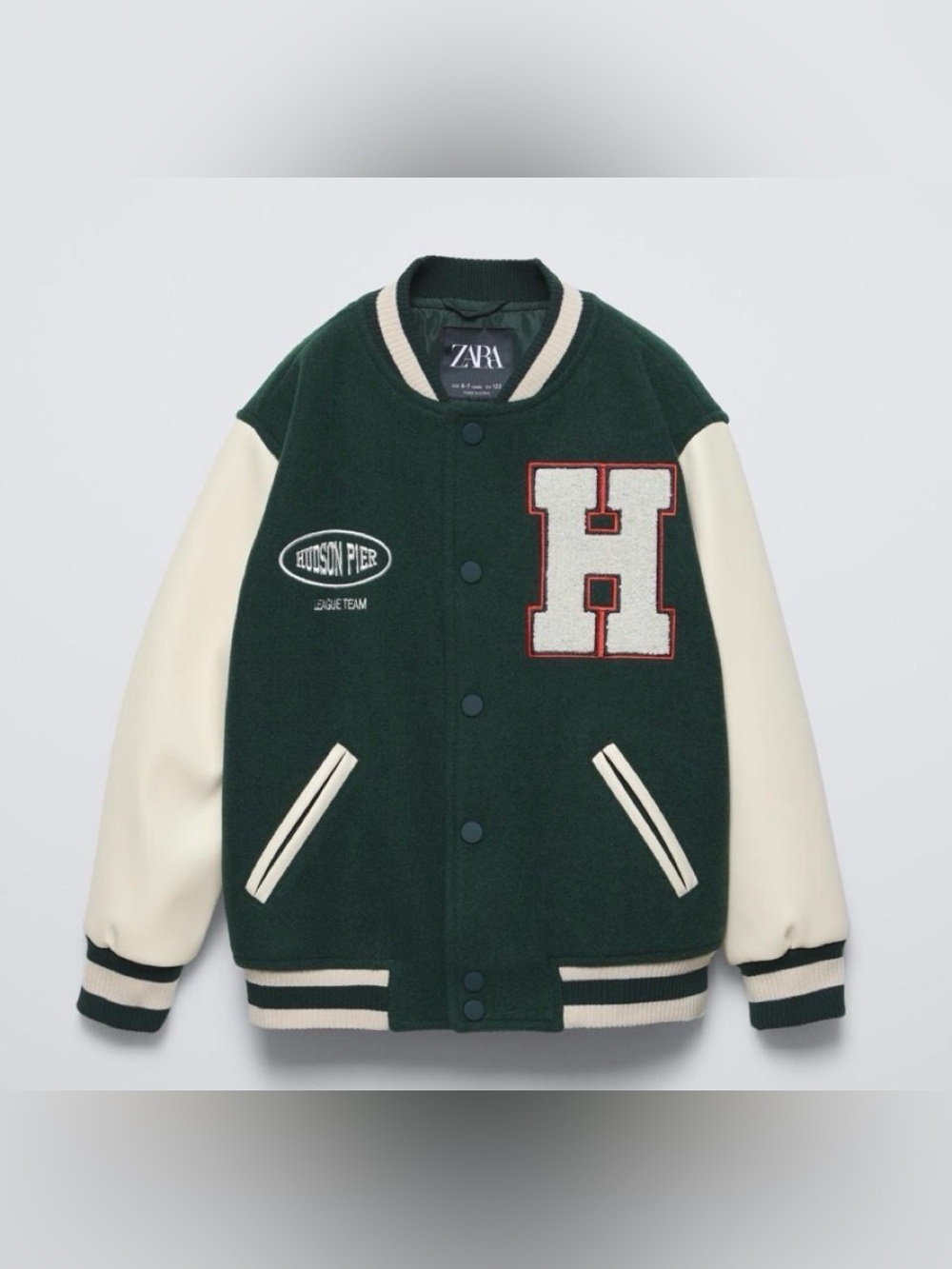 Zara Dark Green and Cream Letterman Jacket